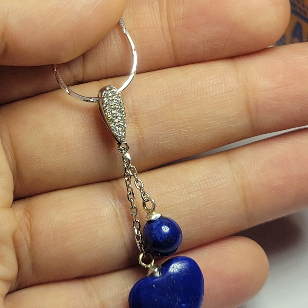 925 Sterling Silver Natural Lazuli Heart Necklace
